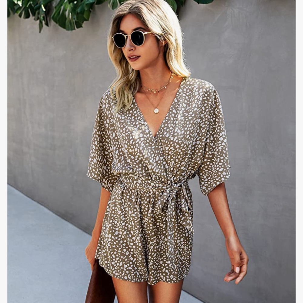 NTW 3/4 Sleeve Romper Leopard Print